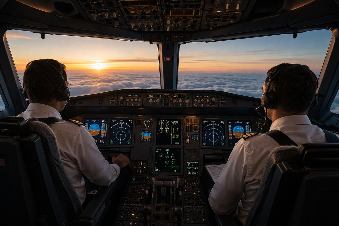 Cockpit view above clouds
